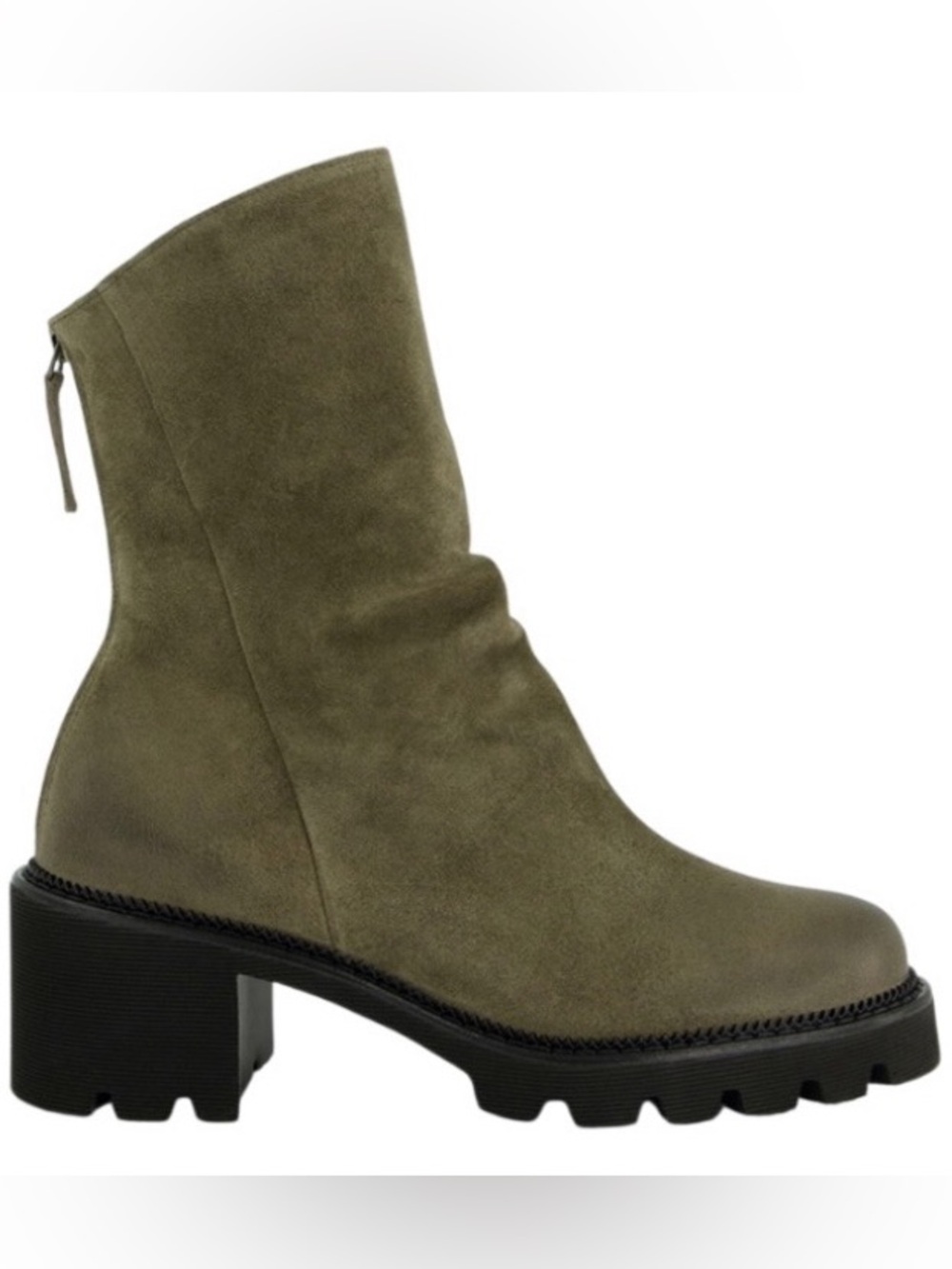 Olive leather boots. Lug Sole Boots.